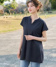 Tiaclasse L 【冷凛(ひやりん)カノコ】スキッパー襟フレンチスリーブチュニック
