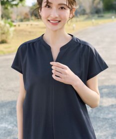 Tiaclasse L 【冷凛(ひやりん)カノコ】スキッパー襟フレンチスリーブチュニック