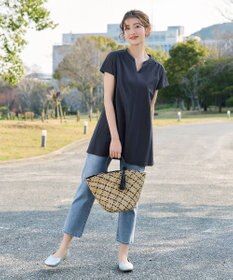 Tiaclasse L 【冷凛(ひやりん)カノコ】スキッパー襟フレンチスリーブチュニック