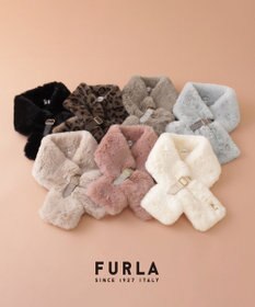 MOONBAT FURLA（フルラ）ベルト差し込みファーティペット アーチロゴ フェイクファー