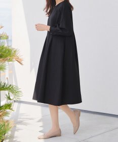 Tiaclasse 【洗える】ビジュー付きフロント切替タックワンピース