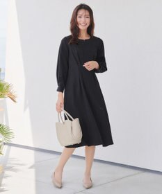 Tiaclasse 【洗える】ビジュー付きフロント切替タックワンピース