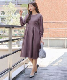 Tiaclasse 【洗える】ビジュー付きフロント切替タックワンピース