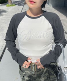 WEGO ラインストーンサイドドロストラグランロンT