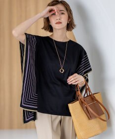 23区 【汗じみ防止加工】スカーフプリントコンビ フレンチスリーブ カットソー