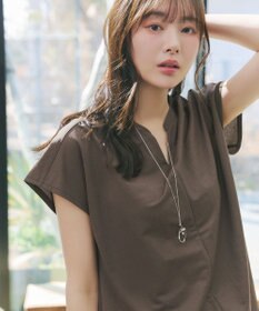Tiaclasse L 【冷凛(ひやりん)カノコ】スキッパー襟フレンチスリーブチュニック