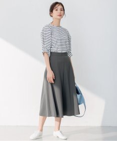 組曲 L 【洗える】プレーティング天竺タックスリーブボーダー カットソー