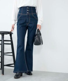 WEGO ハイウエストストレッチフレアデニムパンツ