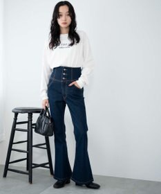 WEGO ハイウエストストレッチフレアデニムパンツ