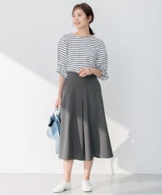 組曲 L 【洗える】プレーティング天竺タックスリーブボーダー カットソー
