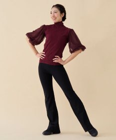 Chacott 【ノーソーイングニット】チュールスリーブハイネックトップ