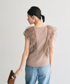 YECCA VECCA チュールラッフルノースリーブカーディガン