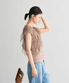 YECCA VECCA チュールラッフルノースリーブカーディガン