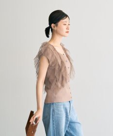 YECCA VECCA チュールラッフルノースリーブカーディガン