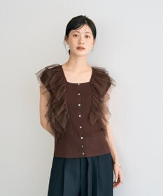YECCA VECCA チュールラッフルノースリーブカーディガン