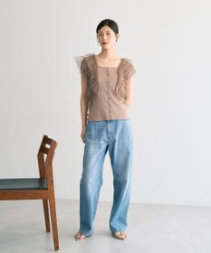 YECCA VECCA チュールラッフルノースリーブカーディガン