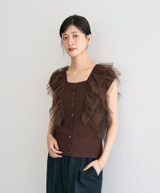 YECCA VECCA チュールラッフルノースリーブカーディガン