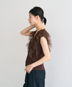 YECCA VECCA チュールラッフルノースリーブカーディガン