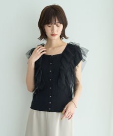 YECCA VECCA チュールラッフルノースリーブカーディガン