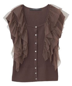 YECCA VECCA チュールラッフルノースリーブカーディガン