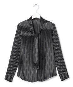 ICB 【新色追加】BackSatinAmunzen 配色ボウタイブラウス ブラックベース×ストライプチェーン柄