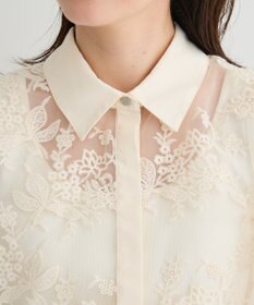 Green Parks オーガン刺繍比翼シャツ