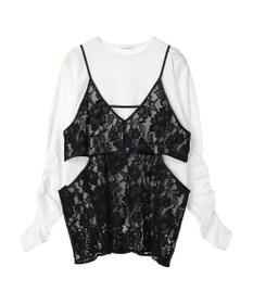 Green Parks AnriettMusee シャーリングスリーブＴシャツ＋レースキャミソールＳＥＴ