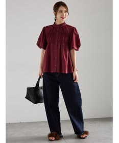 Te chichi スタンドフリル5分袖シャーリングブラウス