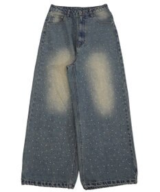 WEGO 【ユニセックス着用ITEM】スーパーバギーラインストーンデニムパンツ