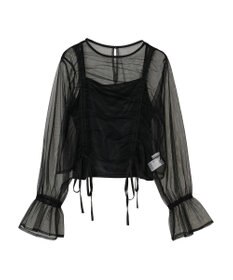 Green Parks ・ＥＬＥＮＣＡＲＥ　ＤＵＥ　チュールギャザーブラウス