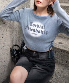 WEGO ヴィンテージウォッシュレースアップロンT