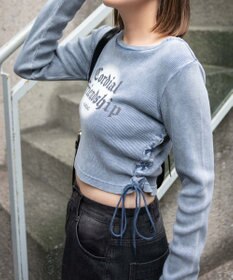 WEGO ヴィンテージウォッシュレースアップロンT