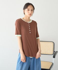 earth music&ecology シアーレイヤード風5分袖プルオーバー