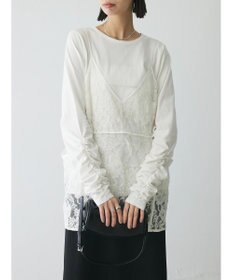 Green Parks AnriettMusee シャーリングスリーブＴシャツ＋レースキャミソールＳＥＴ