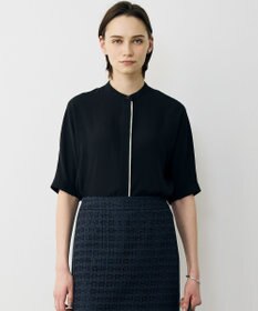 ICB L 【先行予約・WEB限定カラーあり】BackSatinAmunzen 5分袖バンドカラーブラウス