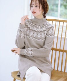 Tiaclasse L 【洗える】ノルディック柄ニットチュニック