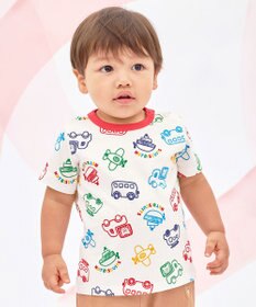 MIKI HOUSE HOT BISCUITS 【80-120cm】ビーンズ×乗り物 総柄 半袖Tシャツ