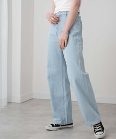 WEGO ウエストフィットワイドストレートデニムパンツ