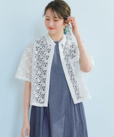 23区 ラッセルレース レギュラーカラー シャツ ホワイト系