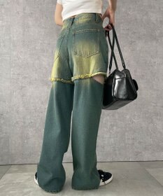 WEGO ヴィンテージウォッシュサイドカットデニムパンツ