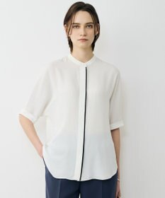 ICB L 【先行予約・WEB限定カラーあり】BackSatinAmunzen 5分袖バンドカラーブラウス