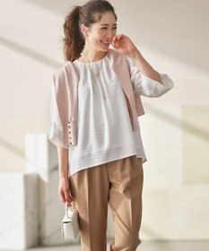 組曲 L 【WEB限定】ボーダージャガード タック袖ブラウス