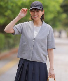J.PRESS LADIES Vis/Peスパーク ハーフスリーブ ニットジャケット グレー系
