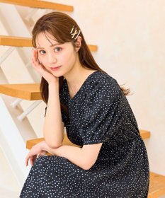 Feroux 【洗える】ギャザーデザインパフスリーブワンピース