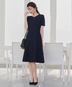 Tiaclasse 【洗える】クルーネック半袖ニットフレアワンピース