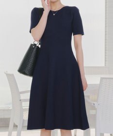 Tiaclasse 【洗える】クルーネック半袖ニットフレアワンピース