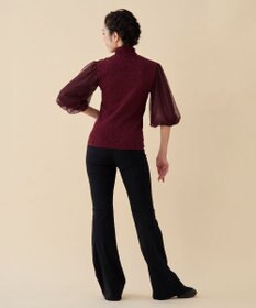 Chacott 【ノーソーイングニット】チュールスリーブハイネックトップ