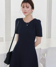 Tiaclasse 【洗える】クルーネック半袖ニットフレアワンピース