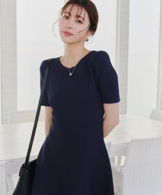 Tiaclasse 【洗える】クルーネック半袖ニットフレアワンピース