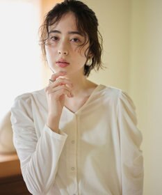 #Newans 【洗濯機可／ 前後着用可】 ギャザースリーブシアーベロアカーディガン